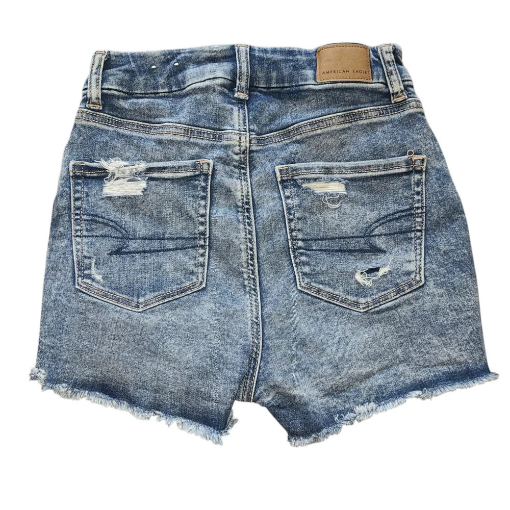 Women's AE Next Level Stretch Curvy Hi Rise Shortie Size 0 Distressed Shorts! - Picture 4 of 14